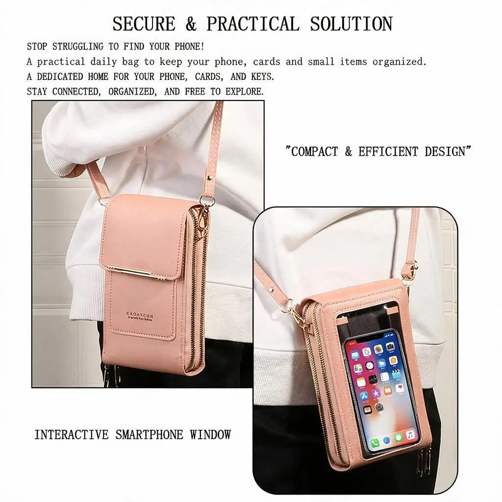 Touchscreen Sensitive Phone Bag with Multiple Colors, Use Phone without Taking It Out, Clear Window Crossbody Purse with 3 Card Slots & Secure Dual Zipper Wallet