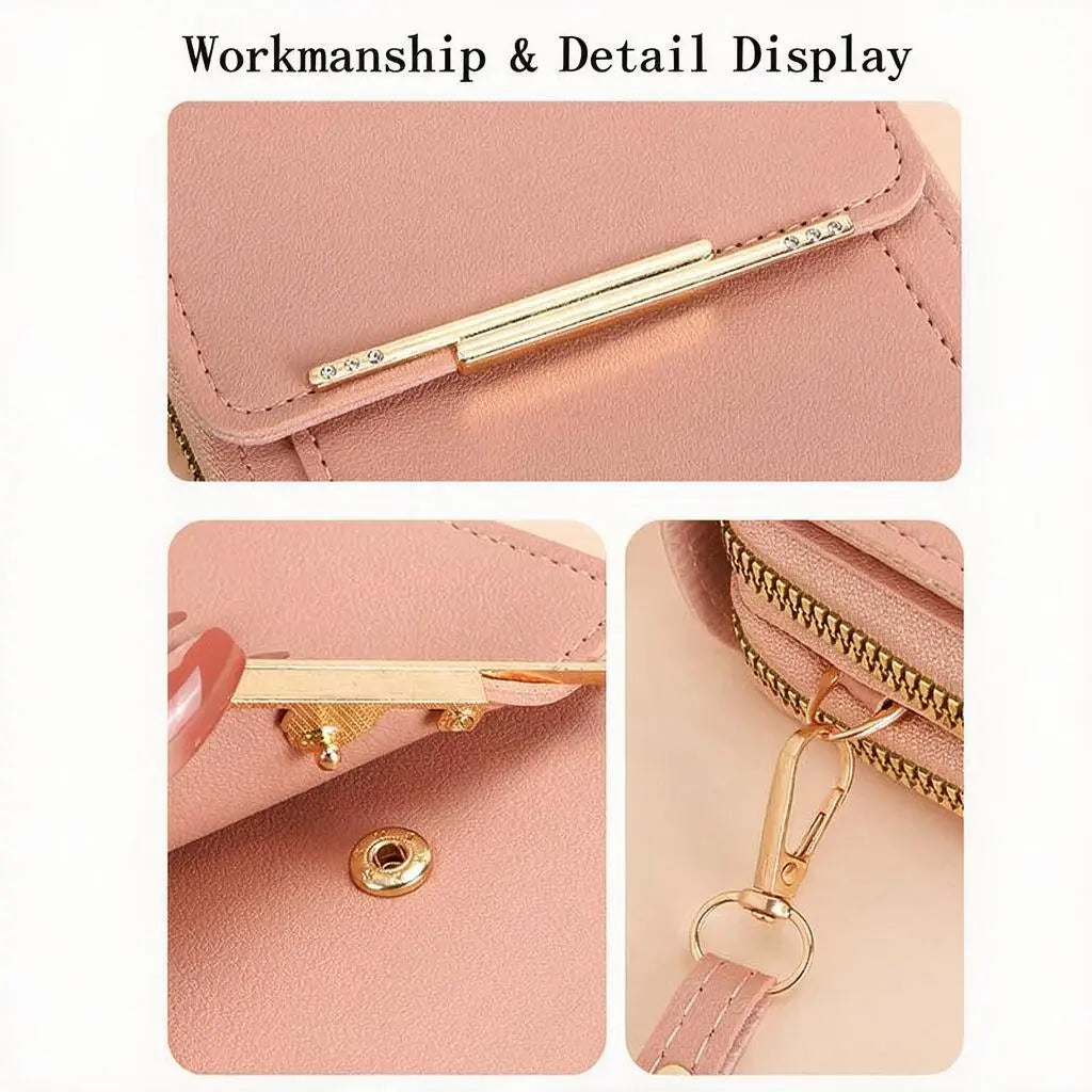 Touchscreen Sensitive Phone Bag with Multiple Colors, Use Phone without Taking It Out, Clear Window Crossbody Purse with 3 Card Slots & Secure Dual Zipper Wallet