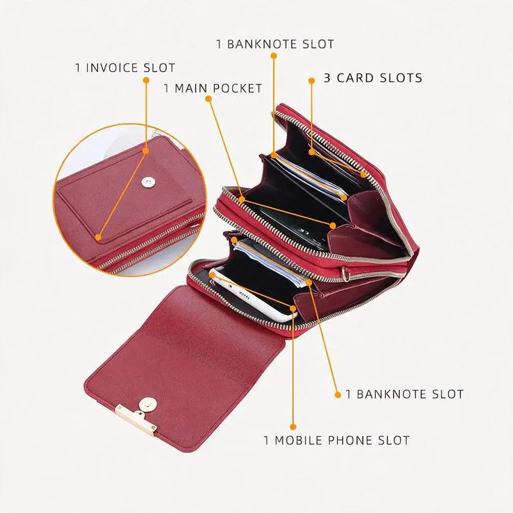 Touchscreen Sensitive Phone Bag with Multiple Colors, Use Phone without Taking It Out, Clear Window Crossbody Purse with 3 Card Slots & Secure Dual Zipper Wallet