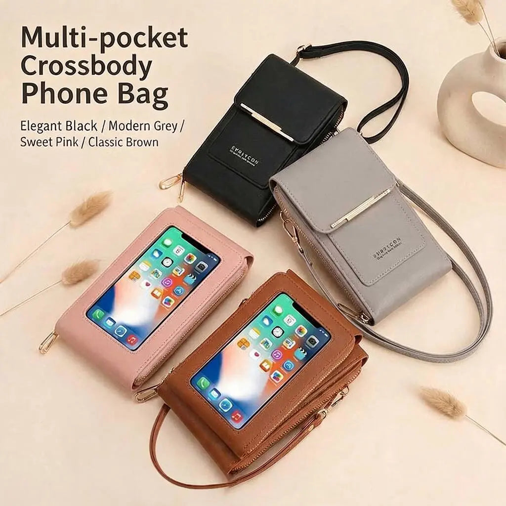 Touchscreen Sensitive Phone Bag with Multiple Colors, Use Phone without Taking It Out, Clear Window Crossbody Purse with 3 Card Slots & Secure Dual Zipper Wallet